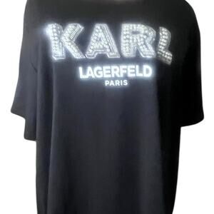 Karl Lagerfeld Paris Logo in Pearls Black T Shirt 1X NWT